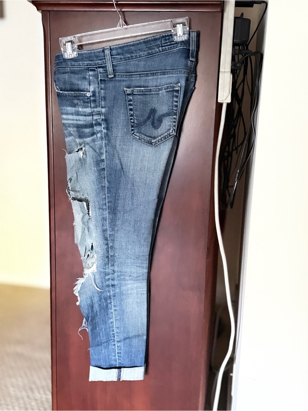 Ag Adriano Goldschmied Distressed Light Blue Cropped Jeans